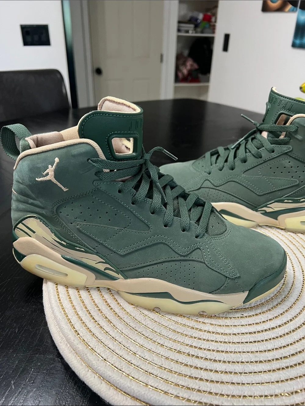 Jordan Men's High-Top Sneakers in Dark Green and Cream